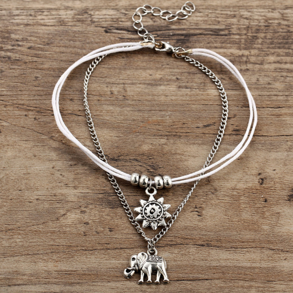 🍒 BABY Elephant 🐘 Silver Layered Anklet - Picture 2 of 5